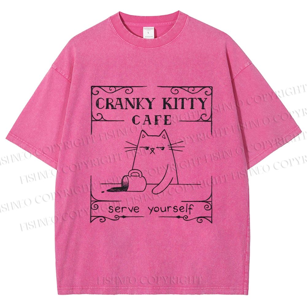 Unisex Coffee Cats Printed Washed Tee