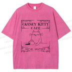 Unisex Coffee Cats Printed Washed Tee