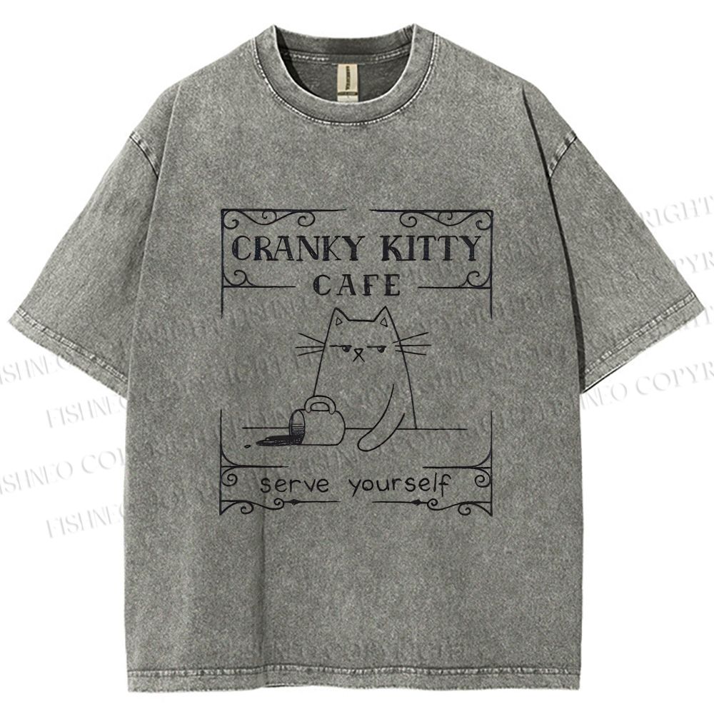 Unisex Coffee Cats Printed Washed Tee