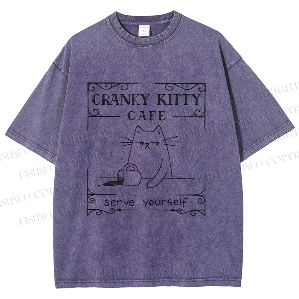 Unisex Coffee Cats Printed Washed Tee