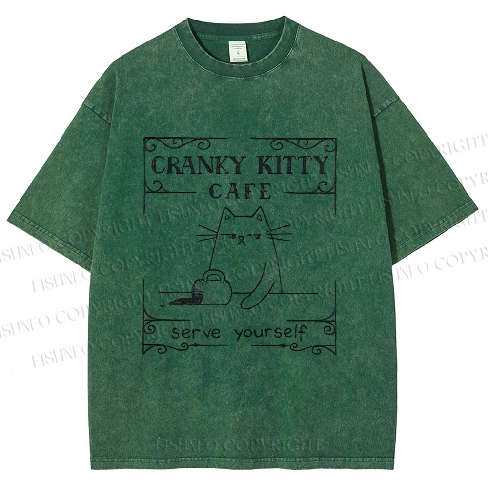 Unisex Coffee Cats Printed Washed Tee