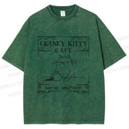 Unisex Coffee Cats Printed Washed Tee