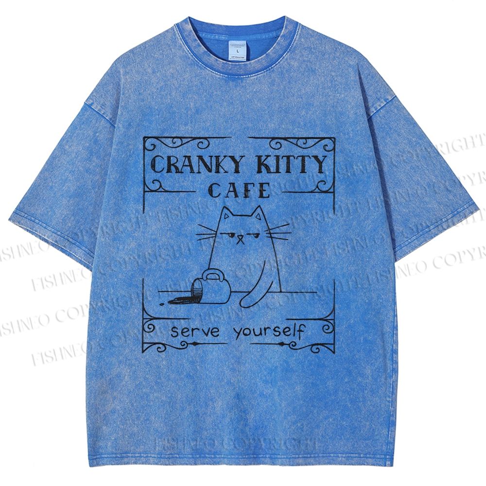 Unisex Coffee Cats Printed Washed Tee