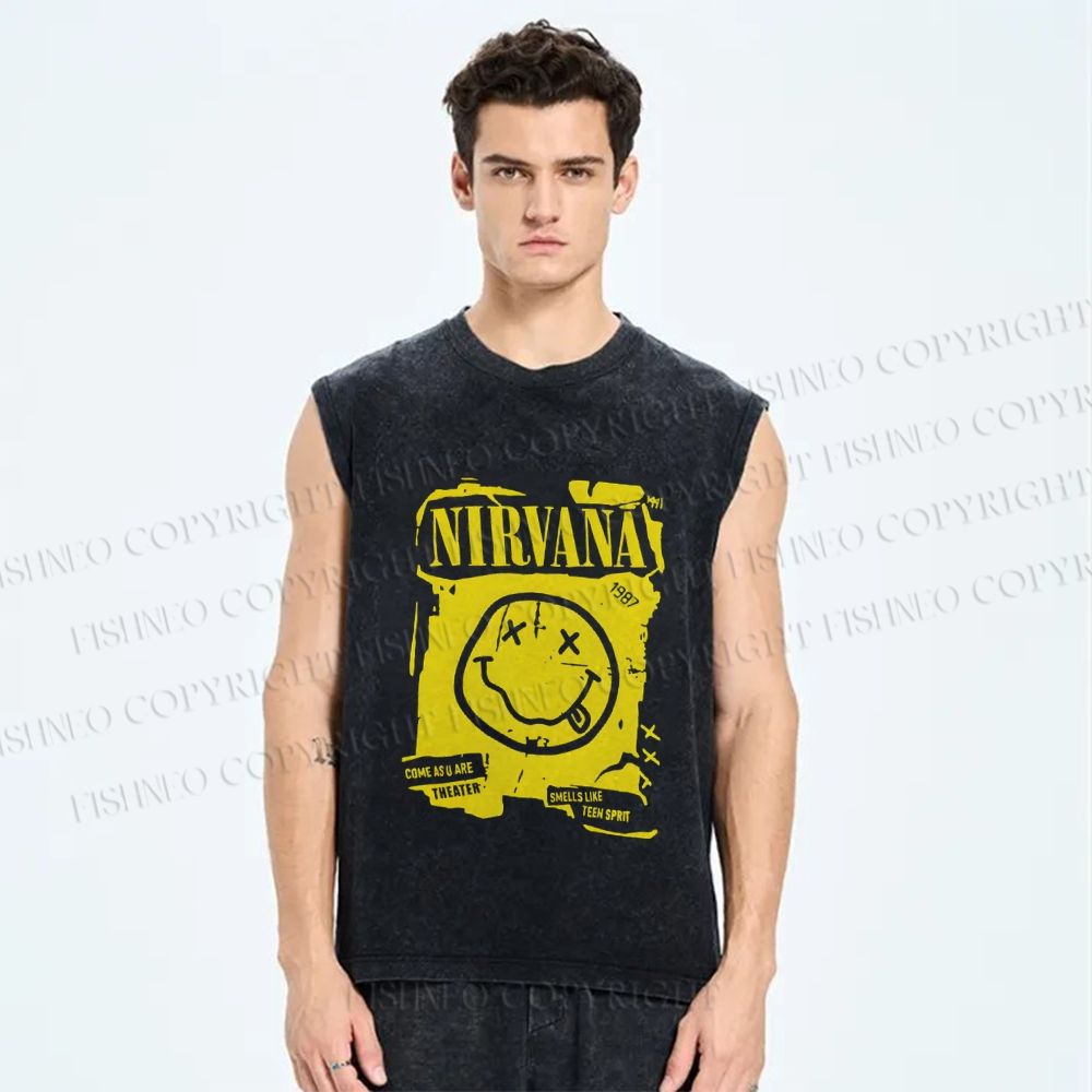 Unisex Nirvana Printed Washed Tank Top