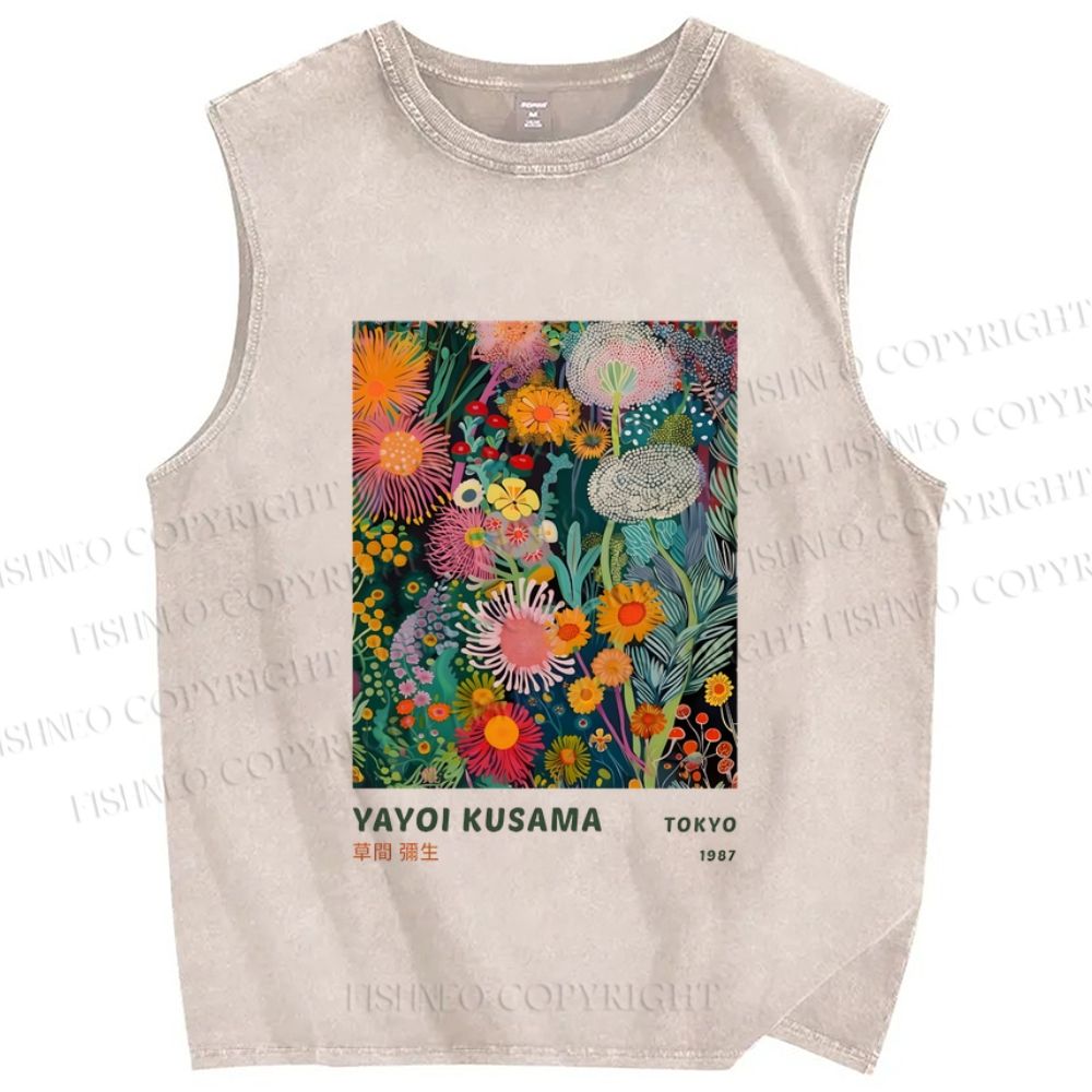 Unisex Yayoi Kusama Flower Printed Washed Tank Top