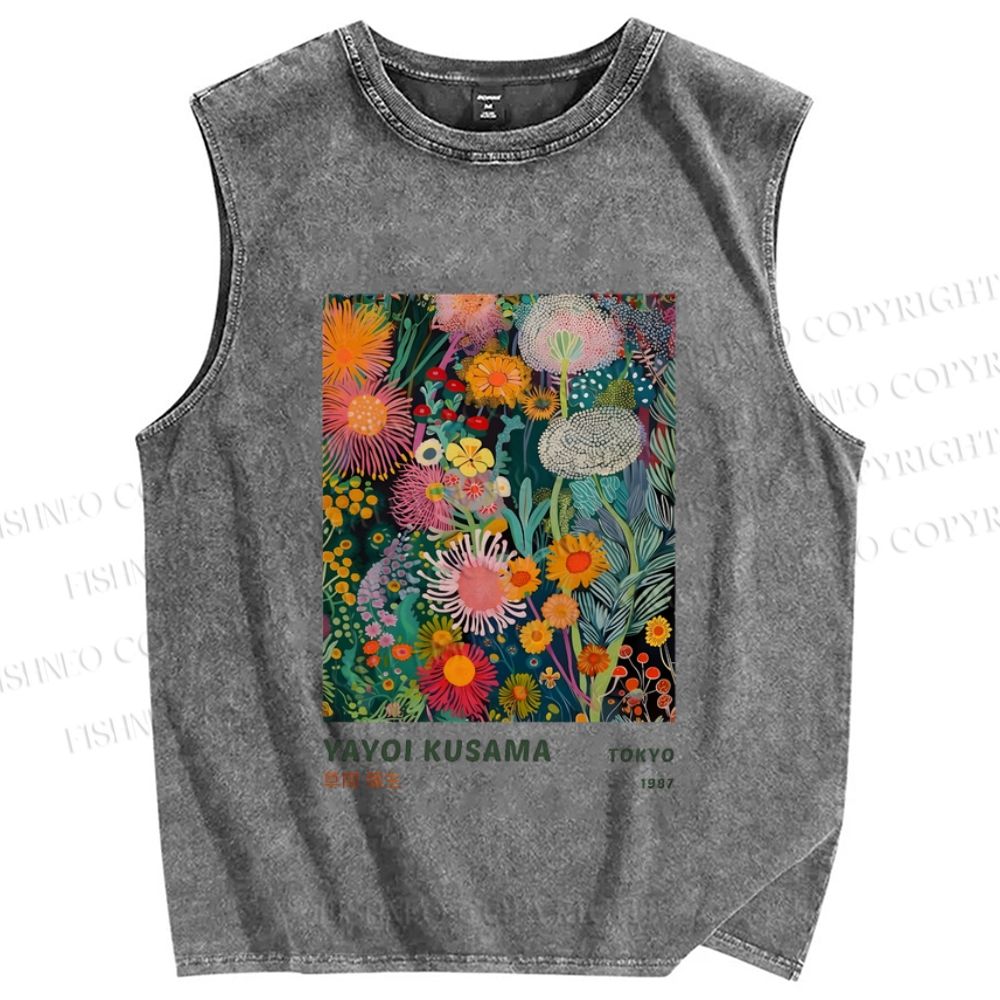 Unisex Yayoi Kusama Flower Printed Washed Tank Top