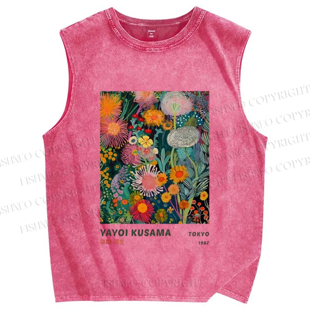 Unisex Yayoi Kusama Flower Printed Washed Tank Top