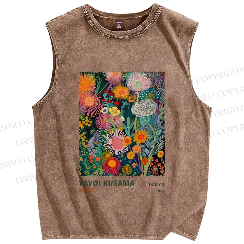 Unisex Yayoi Kusama Flower Printed Washed Tank Top