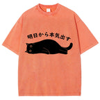 Black Cat Get Serious from Tomorrow Onwards Vintage Wash Japanese Design T-Shirt