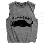 Unisex Black Cat Get Serious from Tomorrow Onwards Printed Washed Tank Top