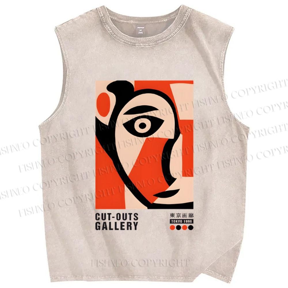 Unisex Art Geometric Face Printed Washed Tank Top