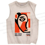Unisex Art Geometric Face Printed Washed Tank Top