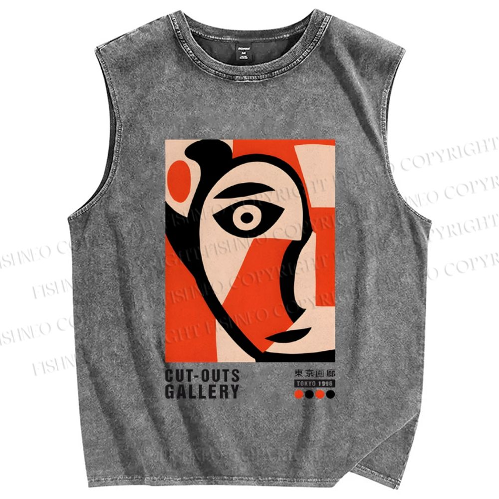 Unisex Art Geometric Face Printed Washed Tank Top