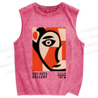 Unisex Art Geometric Face Printed Washed Tank Top