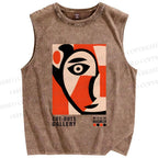 Unisex Art Geometric Face Printed Washed Tank Top