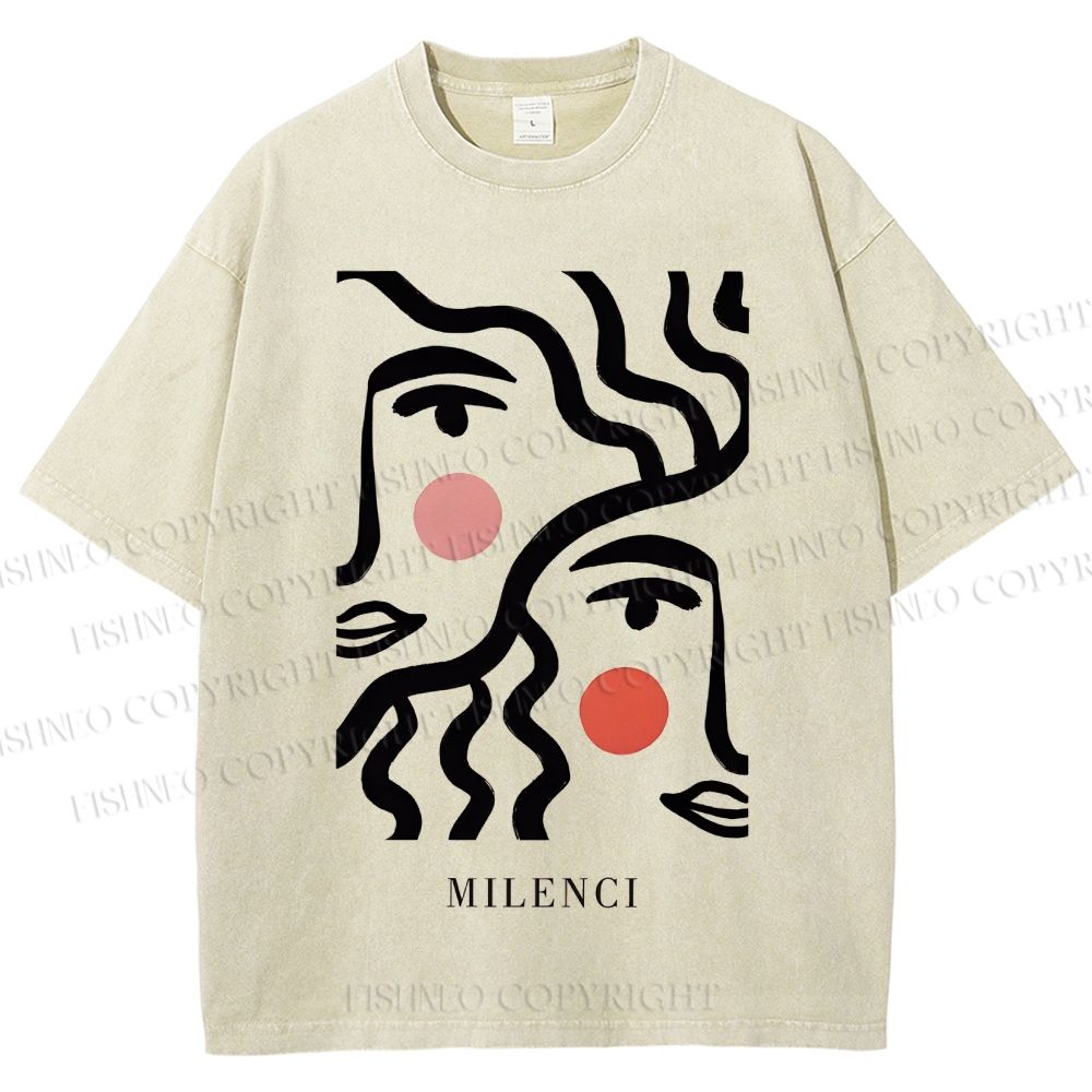 Unisex Art Geometric Face Printed Washed Tee