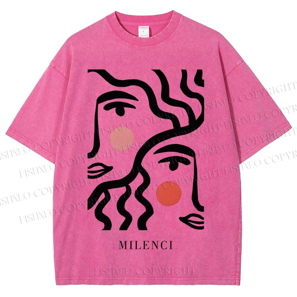Unisex Art Geometric Face Printed Washed Tee