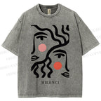 Unisex Art Geometric Face Printed Washed Tee