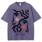 Unisex Art Geometric Face Printed Washed Tee