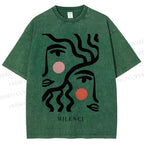 Unisex Art Geometric Face Printed Washed Tee