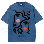 Unisex Art Geometric Face Printed Washed Tee