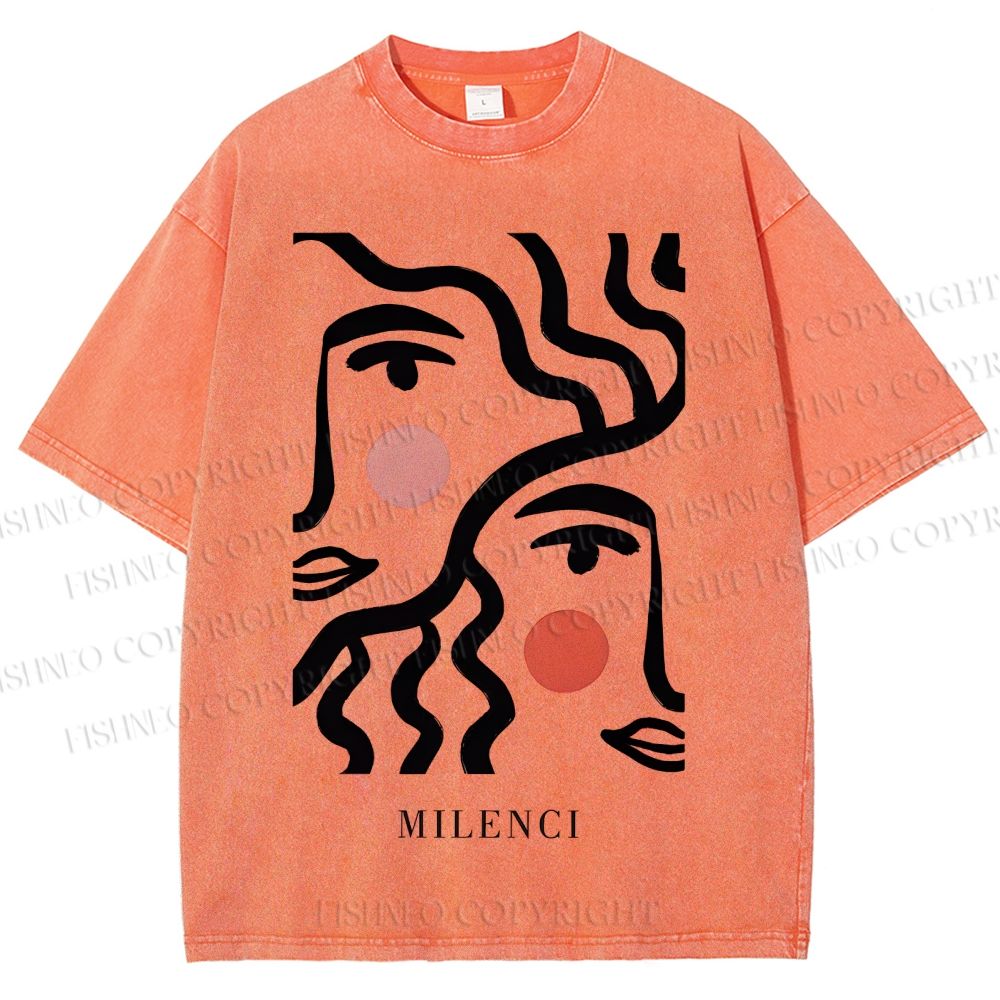 Unisex Art Geometric Face Printed Washed Tee