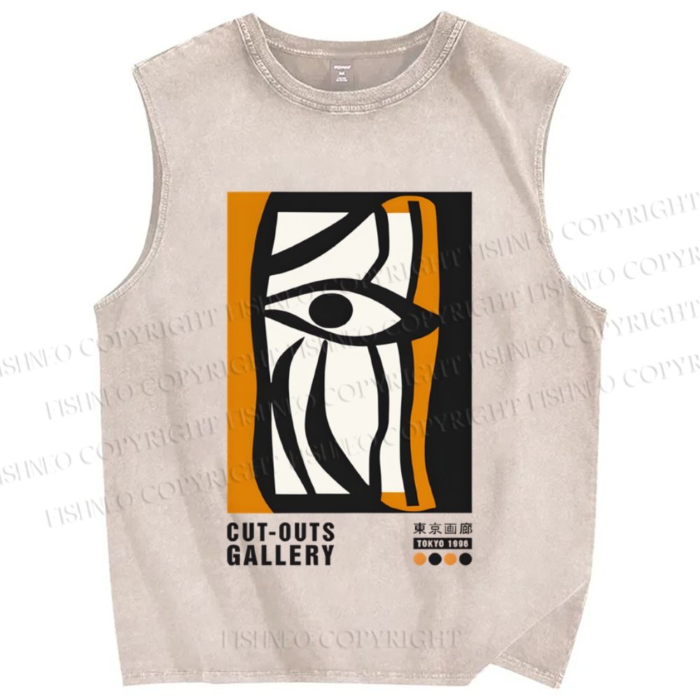 Unisex Art Geometric Face Printed Washed Tank Top