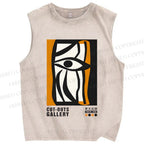 Unisex Art Geometric Face Printed Washed Tank Top