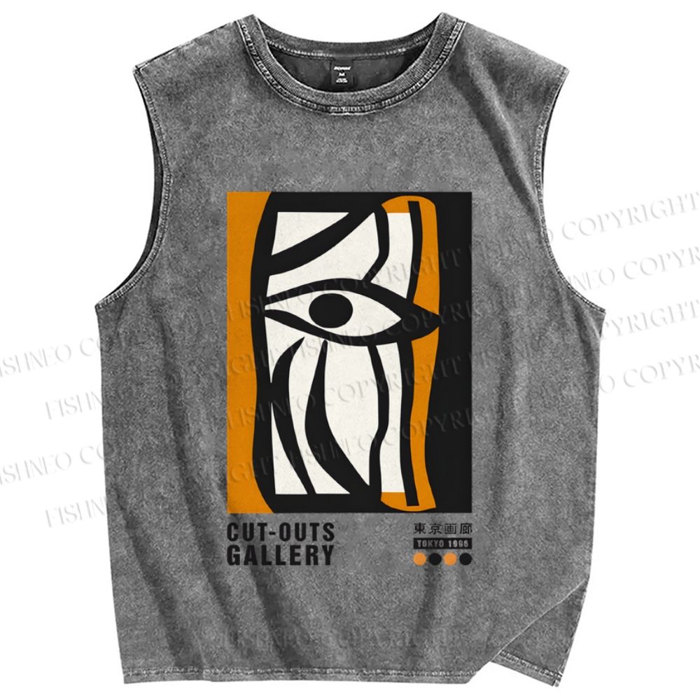 Unisex Art Geometric Face Printed Washed Tank Top