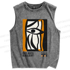 Unisex Art Geometric Face Printed Washed Tank Top