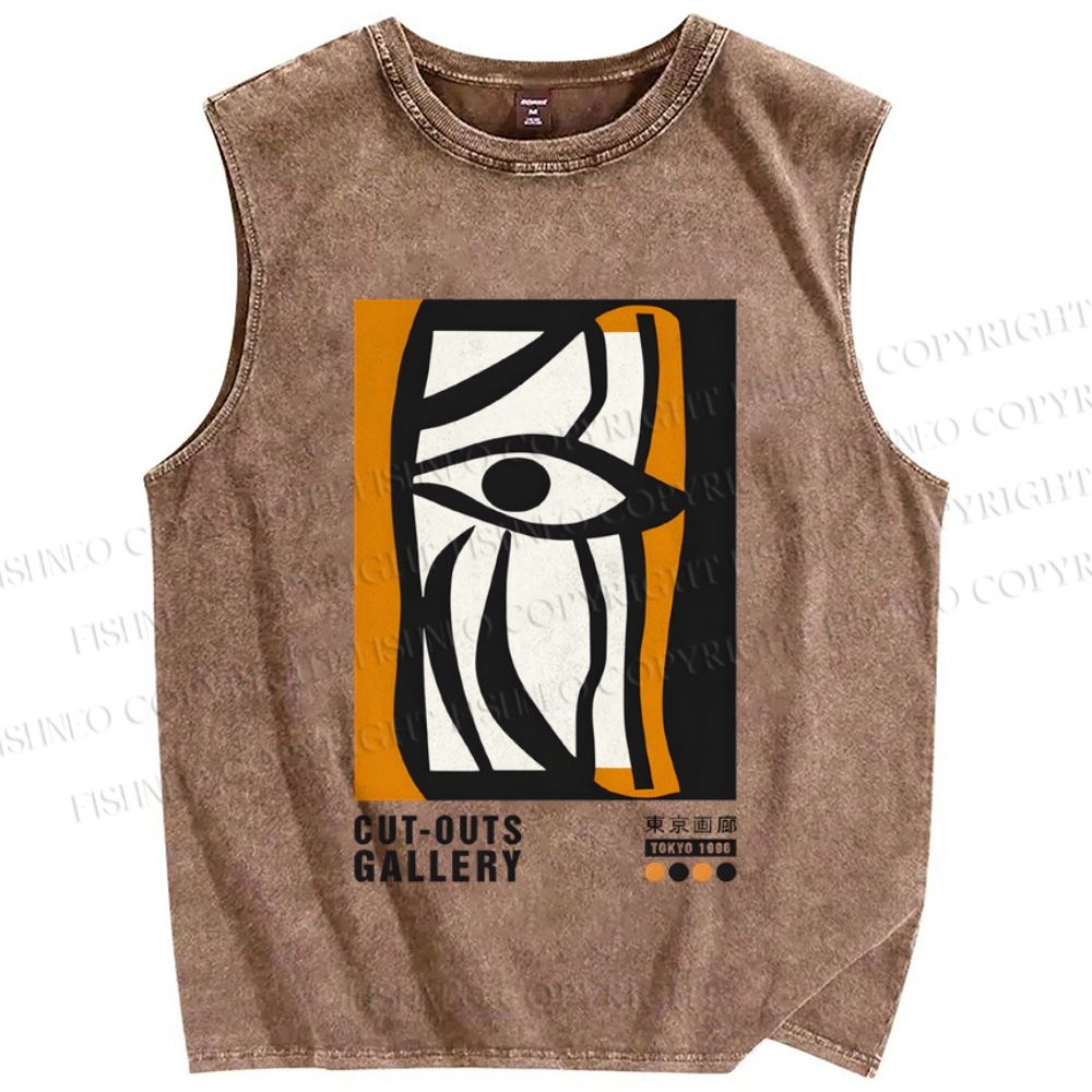Unisex Art Geometric Face Printed Washed Tank Top