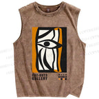 Unisex Art Geometric Face Printed Washed Tank Top