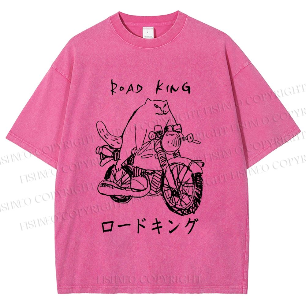 Unisex Weird Cat Road King Printed Washed Tee