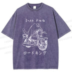 Unisex Weird Cat Road King Printed Washed Tee