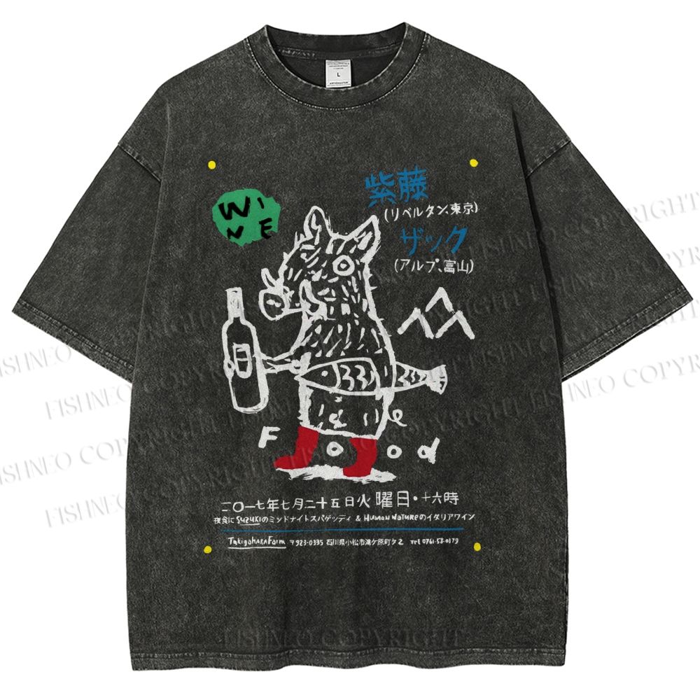 Unisex Funny Pig Printed Washed Tee