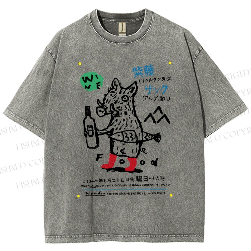Unisex Funny Pig Printed Washed Tee