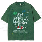 Unisex Funny Pig Printed Washed Tee