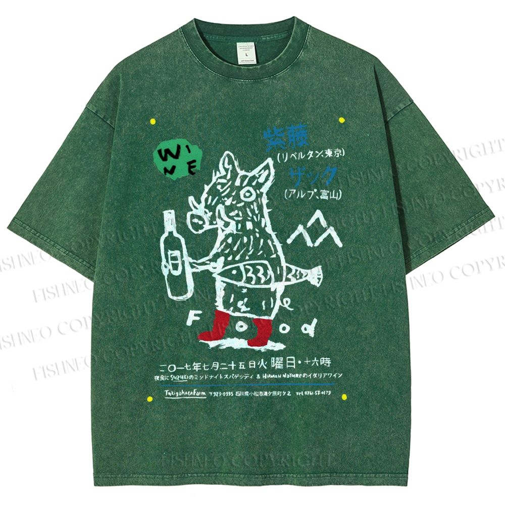 Unisex Funny Pig Printed Washed Tee