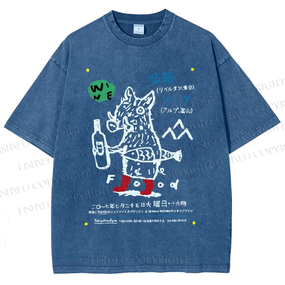 Unisex Funny Pig Printed Washed Tee