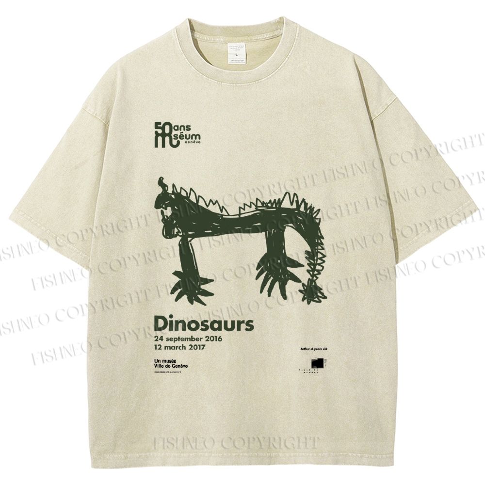 Unisex Dinosaurs Printed Washed Tee