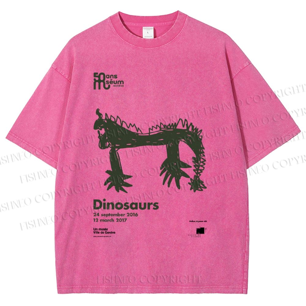 Unisex Dinosaurs Printed Washed Tee