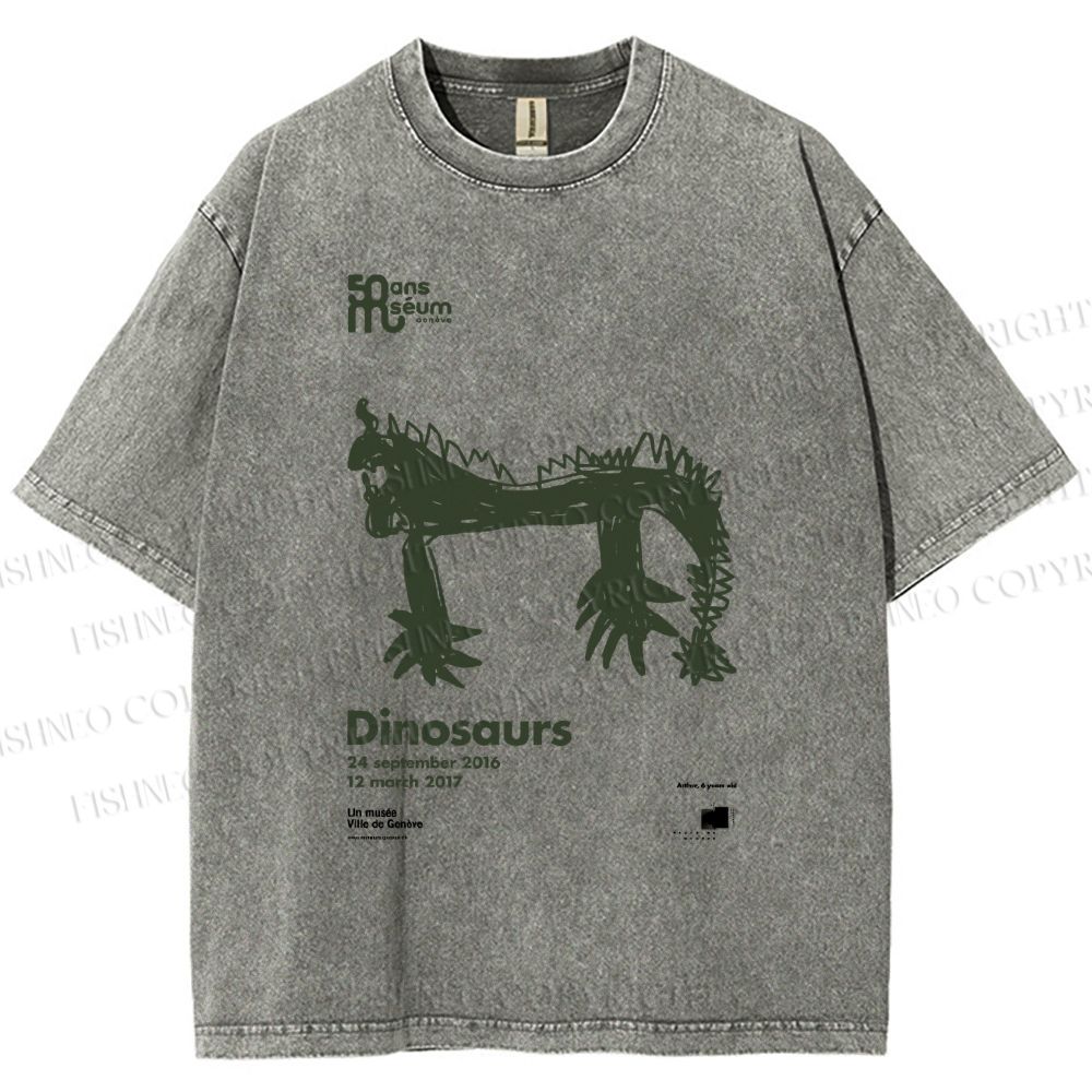 Unisex Dinosaurs Printed Washed Tee