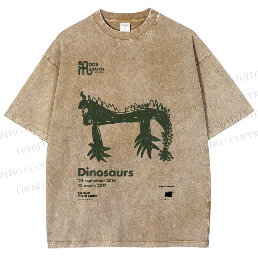 Unisex Dinosaurs Printed Washed Tee