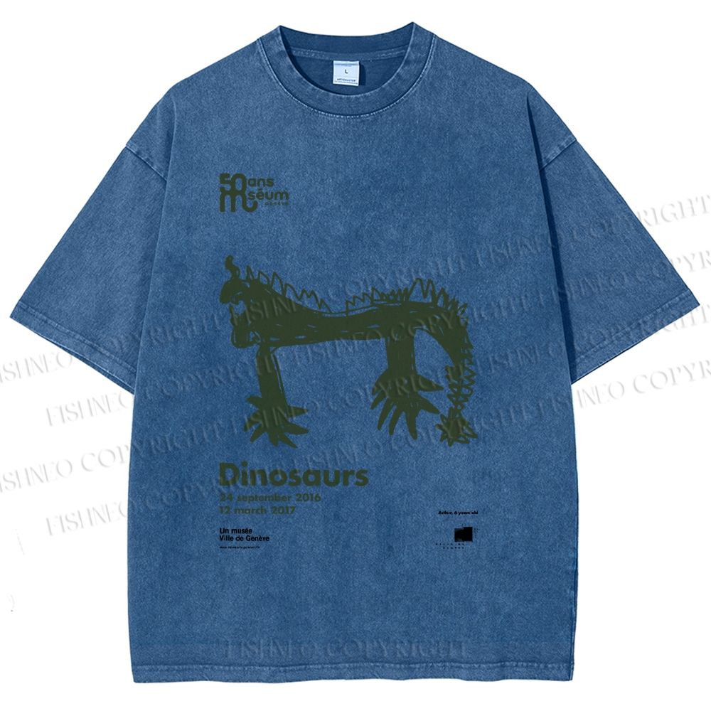 Unisex Dinosaurs Printed Washed Tee
