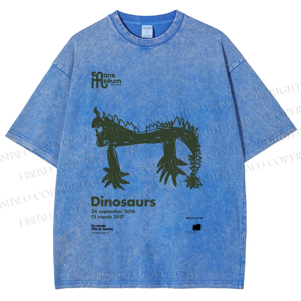 Unisex Dinosaurs Printed Washed Tee