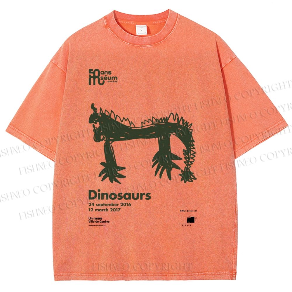 Unisex Dinosaurs Printed Washed Tee