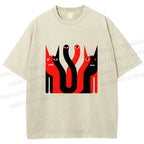 Unisex Eye Cat Printed Washed Tee