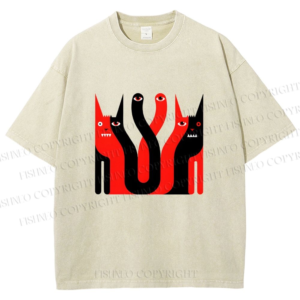 Unisex Eye Cat Printed Washed Tee