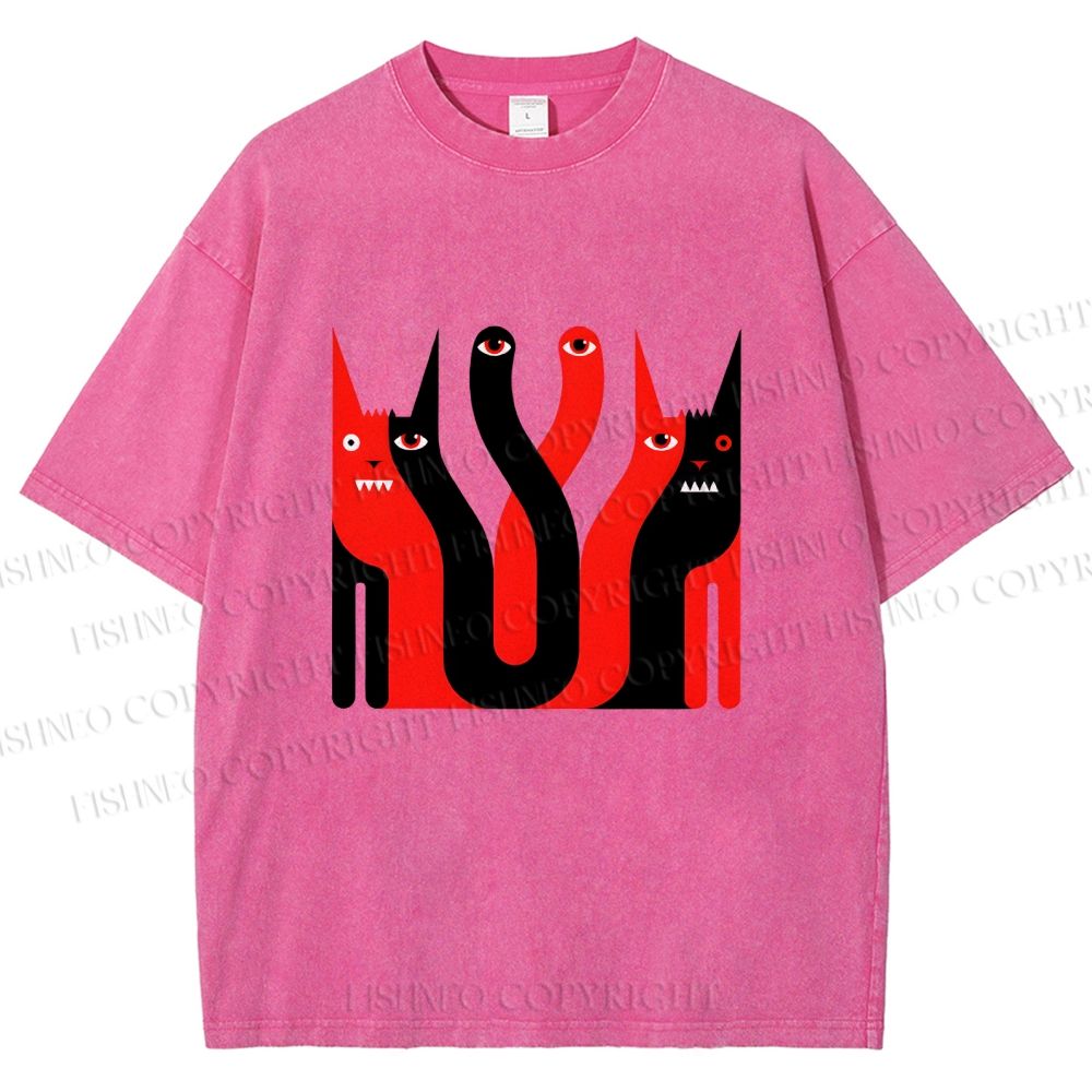 Unisex Eye Cat Printed Washed Tee