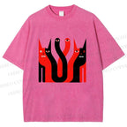 Unisex Eye Cat Printed Washed Tee